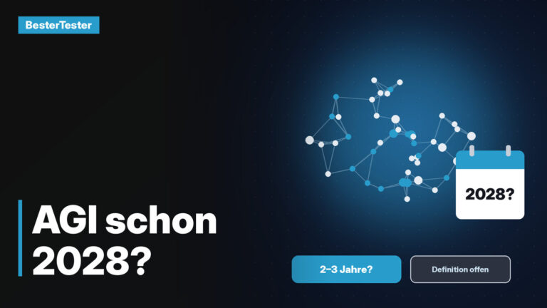 Grafik: Leuchtendes Netz aus verbundenen weißen und blauen Punkten, daneben ein Kalenderblatt mit der Aufschrift „2028?“